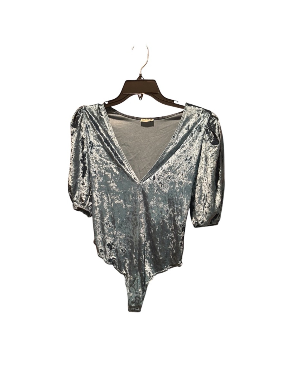 Intimately Free People Don't You Wish Velvet Puff Sleeve Bodysuit Deep Teal Sm